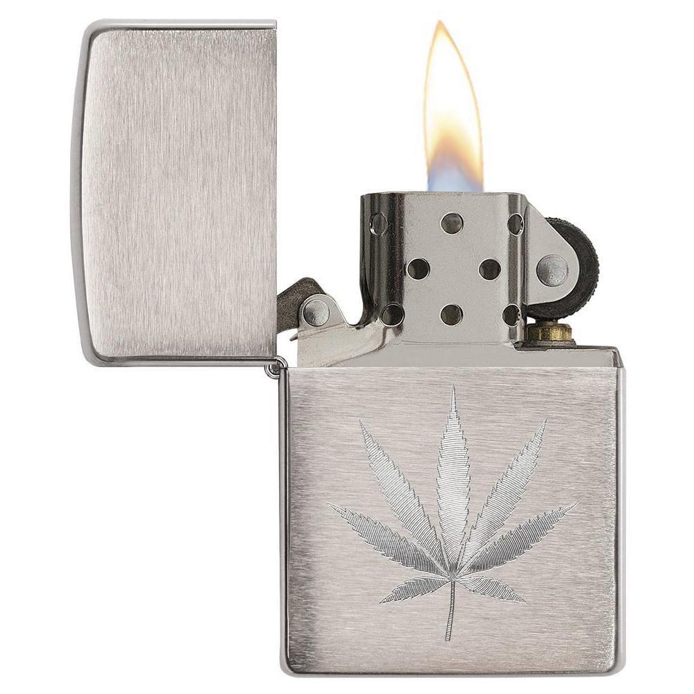 Zippo Lighter - Chrome Marijuana Leaf Design (29587 Leaf Design Engrave) - Image 2