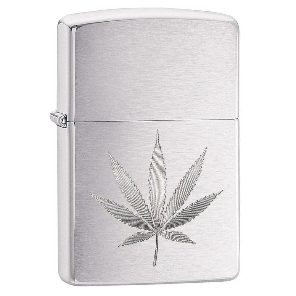 Zippo Lighter - Chrome Marijuana Leaf Design (29587 Leaf Design Engrave)