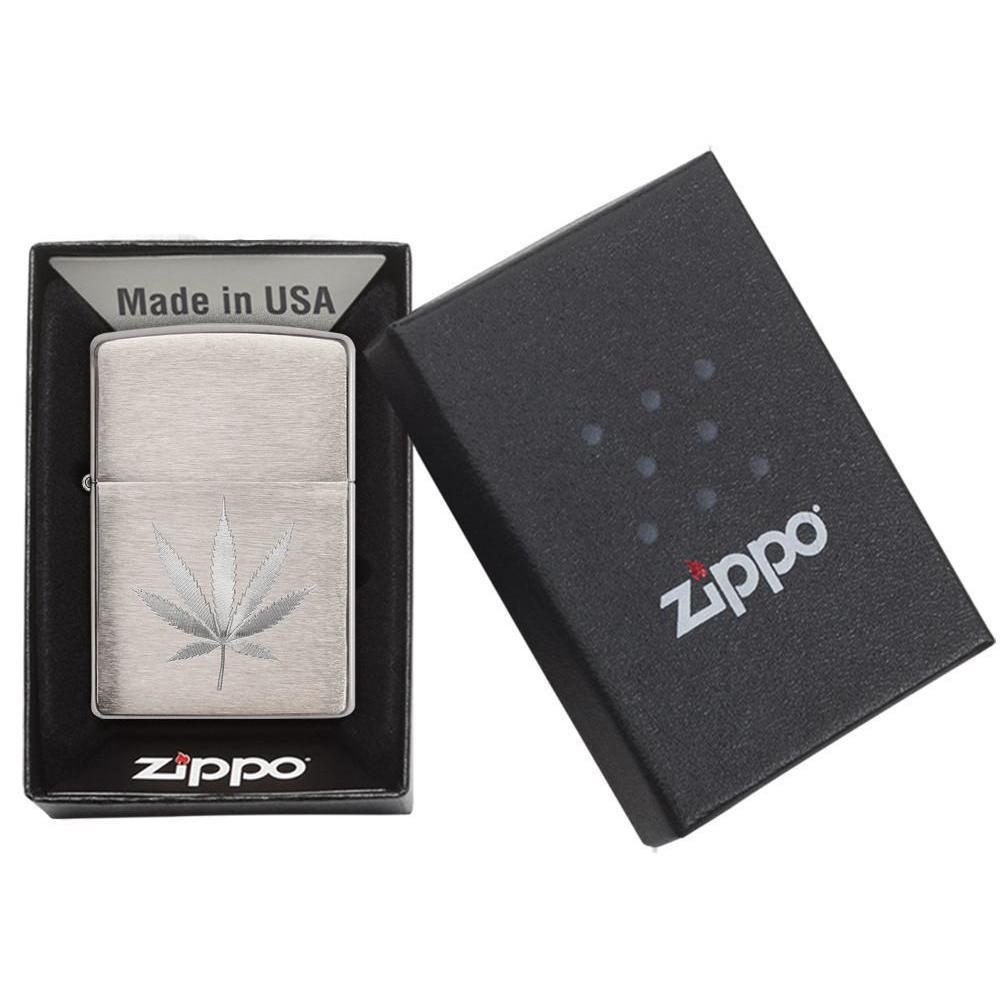 Zippo Lighter - Chrome Marijuana Leaf Design (29587 Leaf Design Engrave) - Image 4