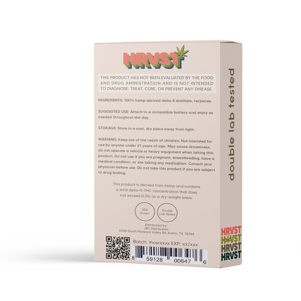 HRVST Delta 8 Cartridge - Yoda (Indica) - Image 3