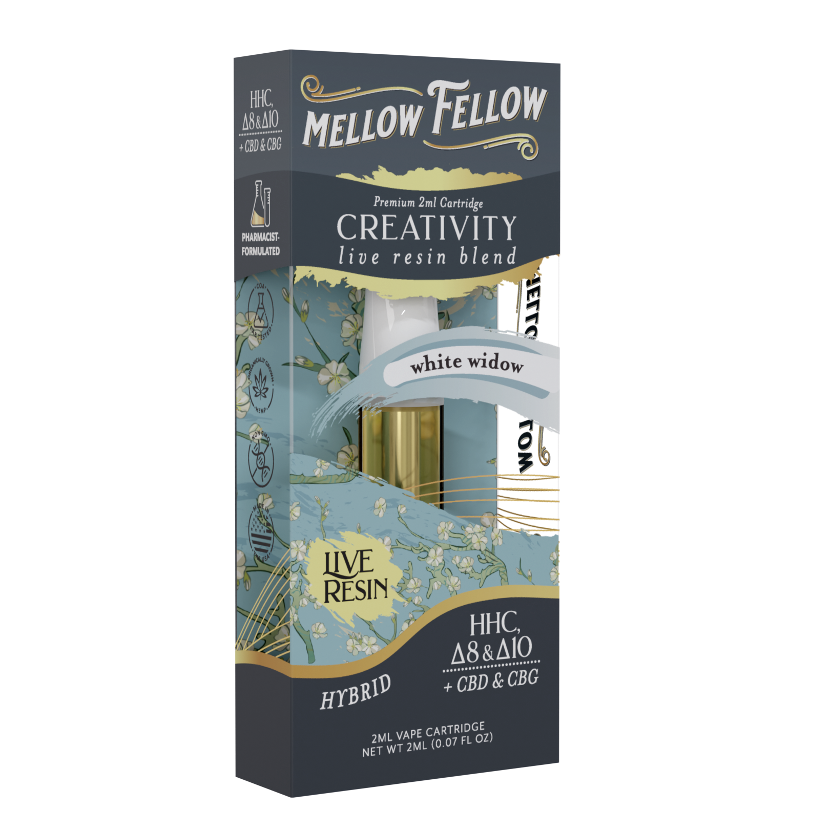 Mellow Fellow Live Resin 2ml Cartridge - White Widow (Hybrid / Creativity Blend) - Image 2