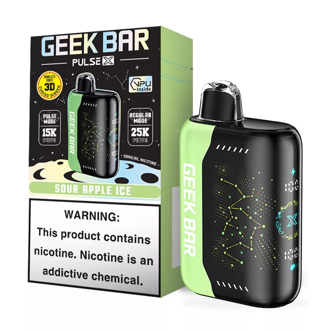 Geek Bar Pulse X 5% Disposable  Sour Apple Ice [TX Compliant Version]   KLOWDZ Vapor & Smokeshop